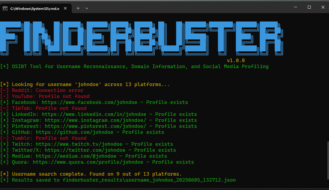 FinderBuster - Tool OSINT untuk Reconnaissance Username & Domain